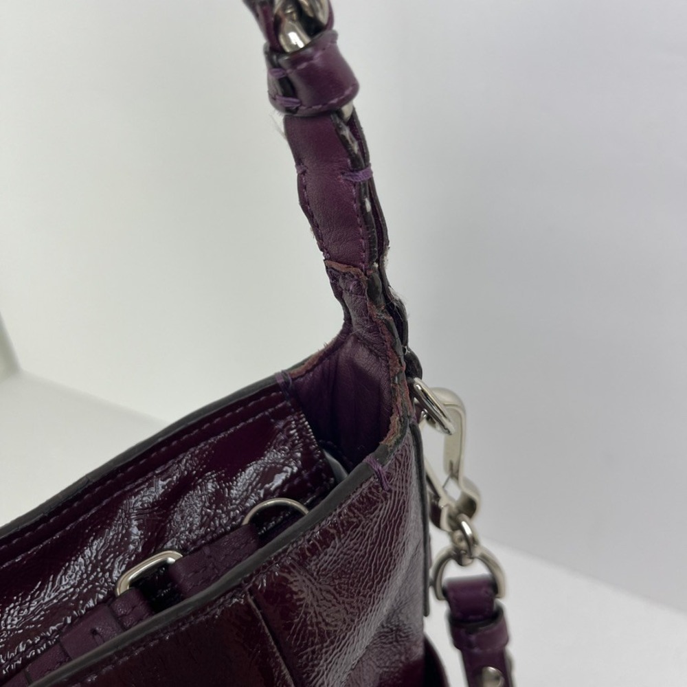 Coach‎ Burgundy Patent Leather Chain Hobo Convertible Shoulder Crossbody Bag - Picture 13 of 16